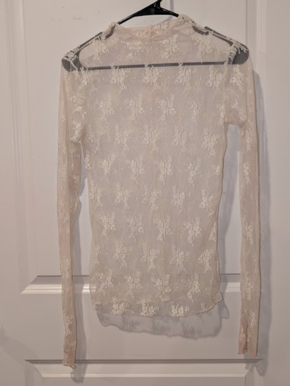 Free People Sheer Floral Mesh Mock Neck Layering Top Ivory Cream